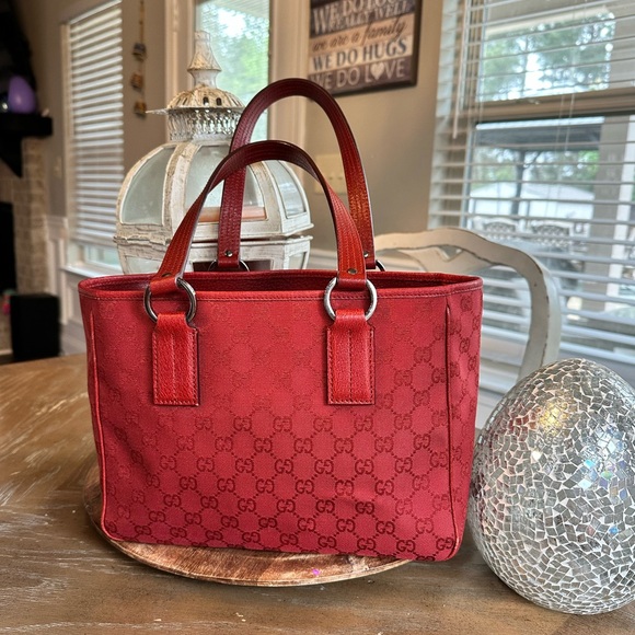 Gucci Handbags - Gucci Red GG Canvas Tote with Leather Handles
